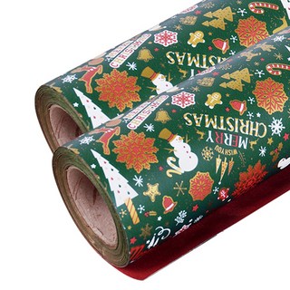 好禮 聖誕雪人包裝紙 10m, 綠色, 2個
