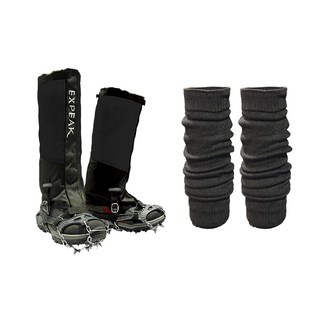 Expeak Snowedge 冰爪 + 雪套 + 保暖腿套套組, 灰色(冰爪), 經典黑(雪套), 隨機出貨(保暖腿套)