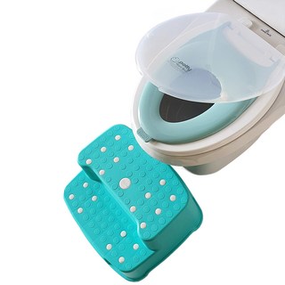 嬰兒馬桶蓋 M號到L號通用+踏腳架, 透明 薄荷綠