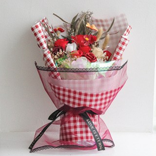 휴드 人造花 滿滿愛意香皂花束, 紅色