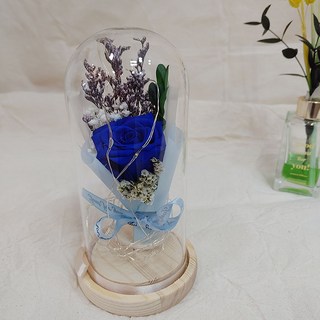 花開風景 鮮花 永生花 + 玻璃罩 小, 藍色(永生花)