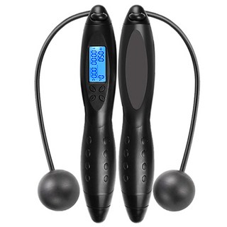 智慧有無線多功能LCD數位靜音跳繩, 黑色