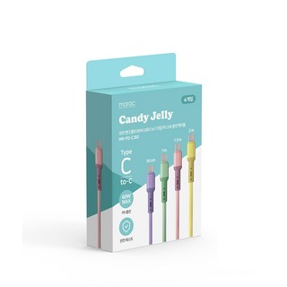 morac 糖果果凍 60W USB C 到 C 型 PD 快速充電線 4 件套, 紫色+薄荷色+粉色+黃色, 1組