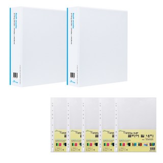 에코청운 D링 바인더 3공 7cm A4 2p + 리필 속지 0.8T 100p 세트, 백색(바인더), 투명(속지), 1세트