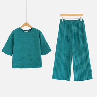 女款皺褶T恤 + 鬆緊帶褲子套組