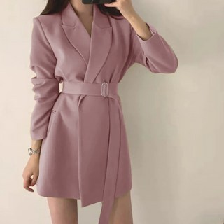 女款性感風腰帶夾克連身裙, 粉色的