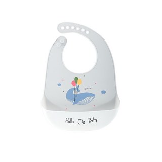 Starbean 可愛印花矽膠立體圍兜, 氣球鯨魚, 1個, 1個