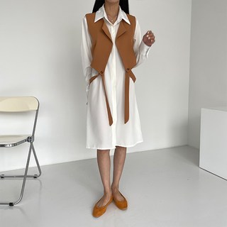 MEICHEL 大尺碼簡約連身裙 + 背心穿搭組合 00183