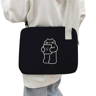 線條畫動物角色粉彩iPad MacBook筆電收納包, 黑色