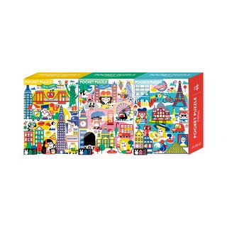 Blue Rabbit 世界城市口袋拼圖書 紐約 48片 + 倫敦 48片 + 巴黎 48片 套組, 144件, 混色