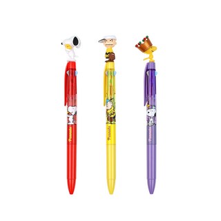 韓國 hM PLUS 花生漫畫史努比公仔3色原子筆3入組 A款 0.5mm, 史努比手套, 查理, 糊塗塌客, 1套