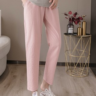 孕婦用棉麻寬版捲邊吊帶褲