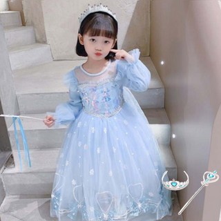女童雪花圖案公主洋裝 + 皇冠 + 權杖套組