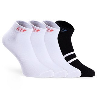 SKECHERS 女式 Performance Basic Logo 及踝運動襪 4 件套, 白色, 黑色