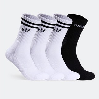 SKECHERS 男士運動氣墊Topline Logo中筒襪組, 白色 + 黑色, 4個