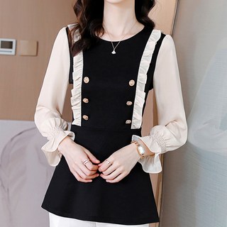 ATTERLIC 大尺碼荷葉邊雙排扣雪紡袖襯衫