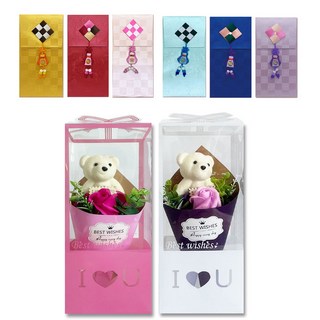 永恆香皂康乃馨花束熊娃娃 Y70-2 2款 + 零用錢信封 S1 6款套組, 隨機出貨(花束熊娃娃), 1套