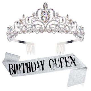 Selene 派對生日皇冠 + 肩帶組合, 1套, 銀色