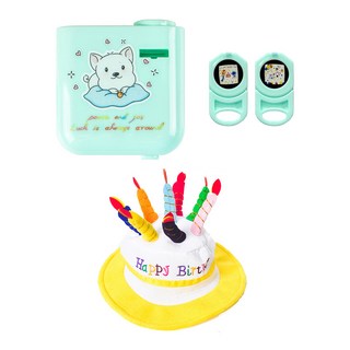 PARTYSHOW 生日派對迷你投影機 + 2款設計晶片 + 生日蛋糕帽套組, 1套, 薄荷色(投影機), 黃色(帽子)