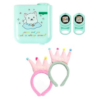PARTYSHOW 生日派對迷你投影機 + 2款設計投影片 + 2款貂毛皇冠髮帶組合, 1套, 薄荷(投影機), 薄荷, 玫瑰(髮帶)