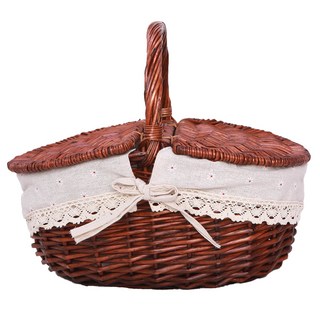 全高木製野餐籃, 11半柳棕亞麻, 1個