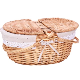 全高木製野餐籃, 12 無邊亞麻布, 1個