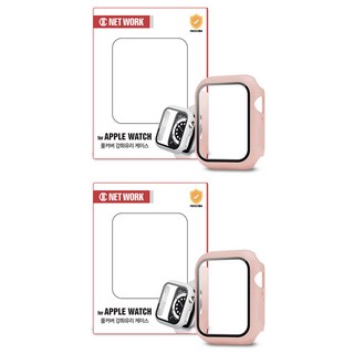 DC NET WORK Apple Watch Hybrid 9H 鋼化玻璃全覆蓋保護殼 2入, 粉紅色