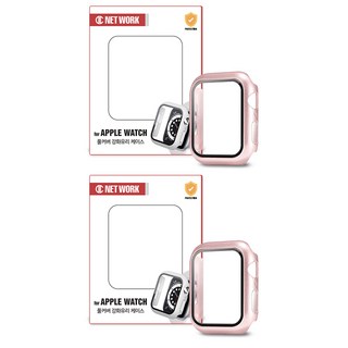DC NET WORK Apple Watch Hybrid 9H 鋼化玻璃全覆蓋保護殼 2入, 玫瑰金