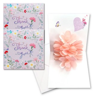 Angaenara 康乃馨立體卡片 + 信封, 3組, 粉紅色