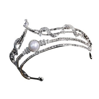 Luna Glam 大珍珠亮點裝飾自助婚禮新娘皇冠 WC450, 銀色, 1個