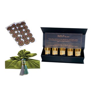 LOVELY FARM 金錢診斷 韓藥零用錢盒 5格 + 包袱巾 + 流蘇裝飾 2p + 說明書 + 圓形貼紙全套, 綠色(包袱巾), 隨機出貨(流蘇裝飾), 1套