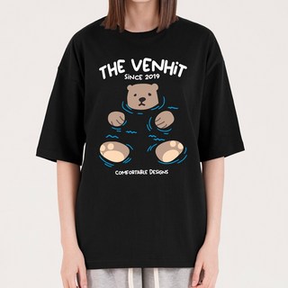 VENHIT 中性款游泳熊大尺碼短袖T恤, 黑色