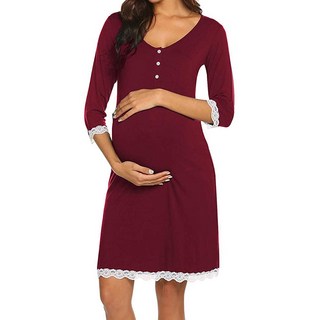 圓領蕾絲孕婦哺乳連身裙