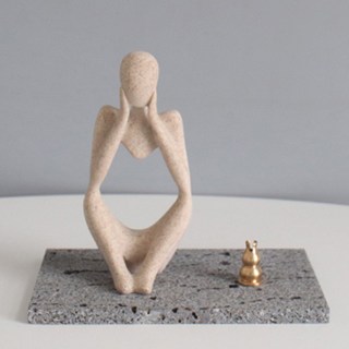 MORIANN 砂岩人物造型薰香盤組, 灰色(火山石)+金色(架子)