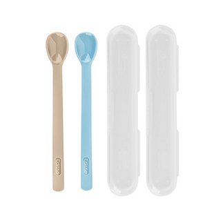 에디슨 실리콘 이유식 스푼 2단계 + 케이스 2종 세트, 베이지, 블루, 1세트