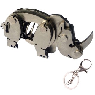 soonZAM 鋼鐵擬真銀色3D DIY塑膠模型 59 犀牛鑰匙圈製作, 1個