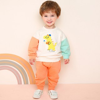 milkmile 童款可愛小恐龍拼色長袖長褲套裝