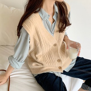 MEICHEL V領無袖針織鈕扣背心毛衣 01246