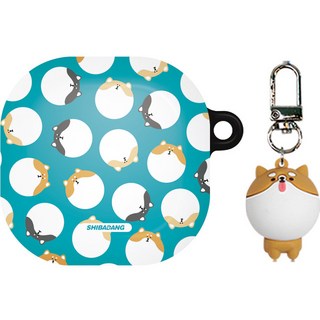 BANIMONG Sibadang Dongle 耳機硬殼+矽膠鑰匙圈套組, 滿版圓柴犬, Buzz 2 Pro / Buzz 2 / Buzz Pro / Buzz Live, 1組