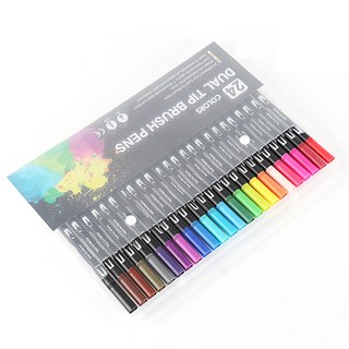 雙頭軟筆麥克筆組 黑色筆桿, 24色, 1套