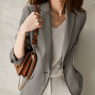 PAPERMENTS 女式格子領領口女士系列修身版型中長西裝外套 02640