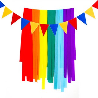 PARTYSHOW 彩虹拉花 + 毛氈三角掛旗 派對組合, 1套, 混合色