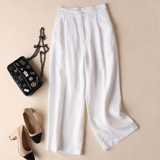 IMMONG 女款貝尼托素色亞麻寬褲