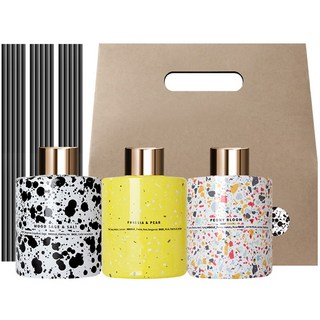 플렌느 마블 디퓨저선물세트 200ml 3개 + 섬유스틱 15개 + 기프트백, 우드세이지앤솔트 + 프리지아앤페어 + 피오니블룸, 1개