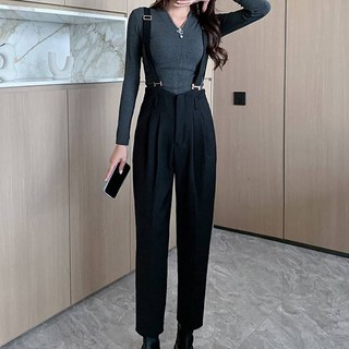 ViVEMO 女款秋季高腰直筒可拆式吊帶褲 02026