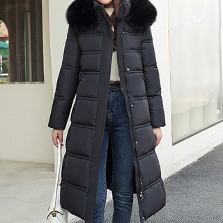 Paperments 女款冬季修身絨毛連帽長版外套 02911