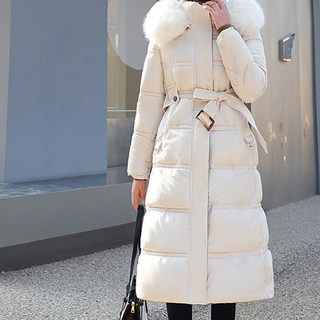 Paperments 女款冬季修身絨毛連帽長版外套 02911