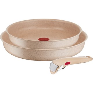 Tefal 電磁爐適用巧變精靈Mineralia Delight體驗3件組, 1套, 米色, 平底鍋 24cm + 平底鍋 28cm + 可拆式把手