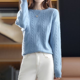 MEICHEL 女款圓領麻花針織日常毛衣 01652