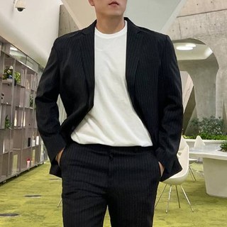 Fivelarge 男款大尺碼四季寬鬆版條紋正式西裝外套